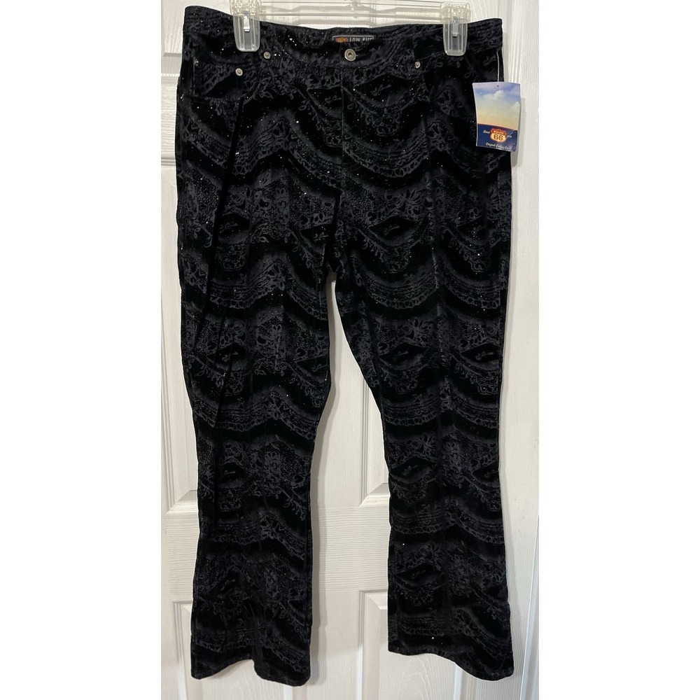 Route 66 Jeans Women's 18W Black Flock Denim Glitter Low Rise 38x31 Pants NWT
